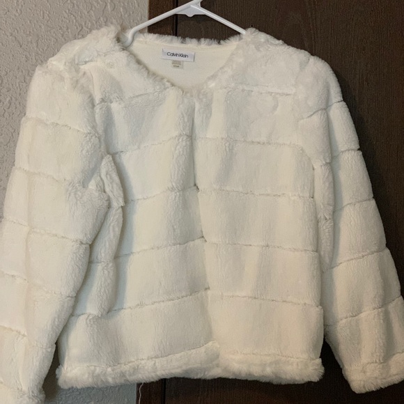 White Calvin Klein Sheer Stripe Shrug with clasp - Picture 4 of 7